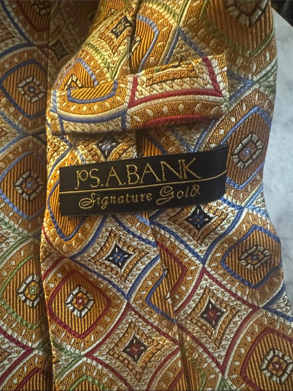 Jos. A. Bank Gold Multi-Color Geometric Medallion Silk Tie
